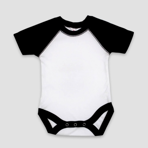 Baby Onesies Short Sleeve Raglan – 100% Polyester – White/Black