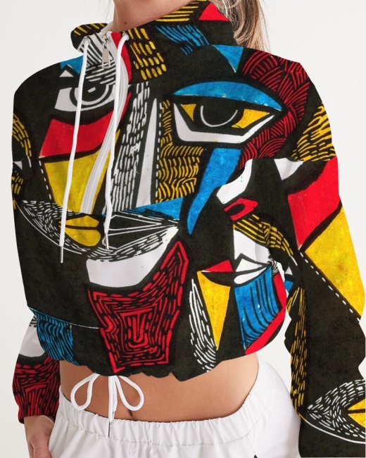 Women's Cropped Windbreaker Abstract Face