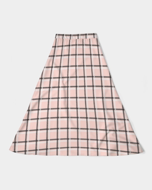 Women's A-Line Midi Skirt Pink Windowpane