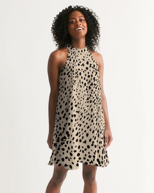 Women's Halter Dress Cheetah Cream