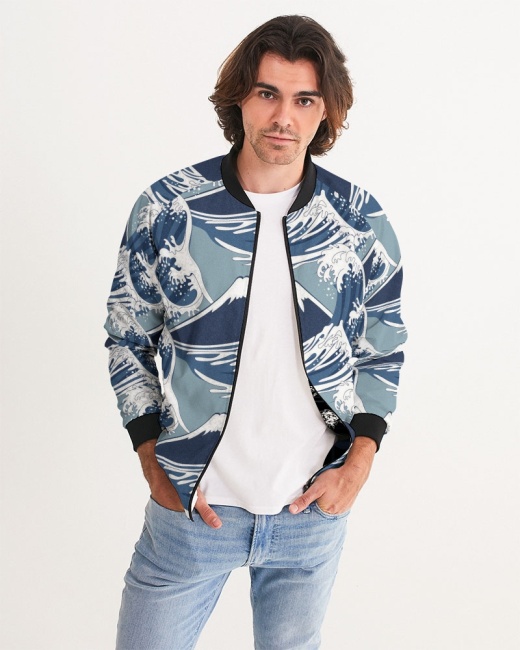 Men's Bomber Jacket Waves Pattern