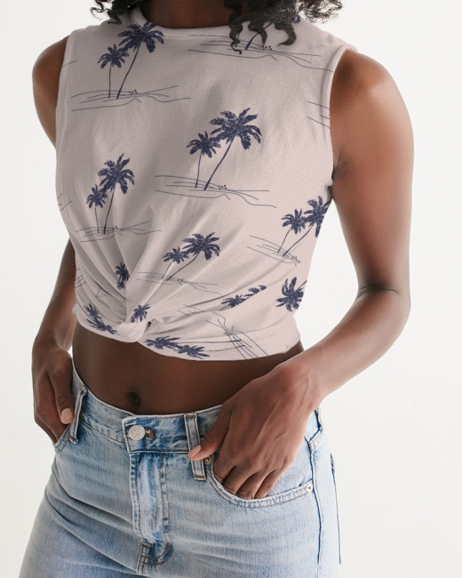 Women's Twist-Front Tank with Palm Trees