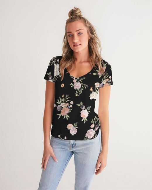 Women's V-Neck Tee Floral Pattern