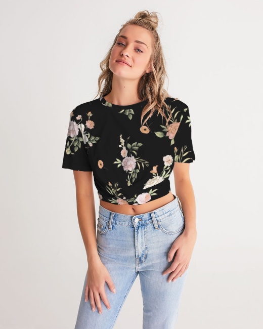 Women's Twist-Front Cropped Tee Floral Pattern