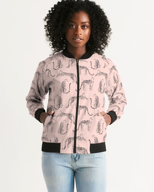 Women's Bomber Jacket Pink Cheetah Silhouette
