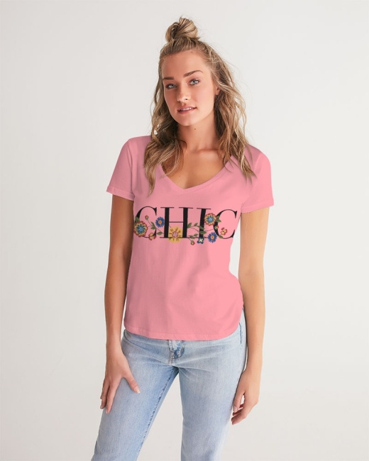 Women's V-Neck Tee Flamingo Pink