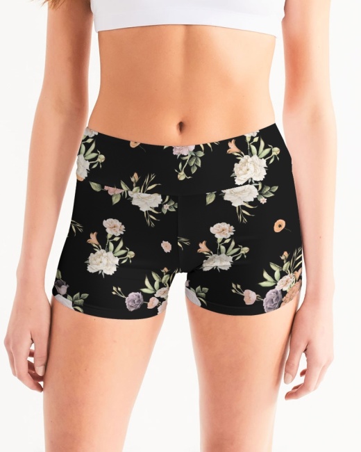Women's Mid-Rise Yoga Shorts Floral Pattern