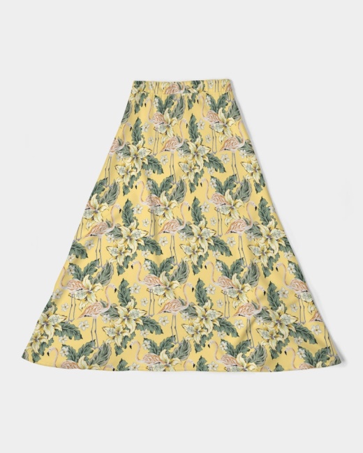 Women's A-Line Midi Skirt Tropical Flamingo