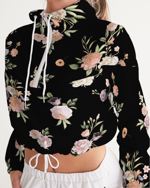 Women's Cropped Windbreaker Floral Pattern