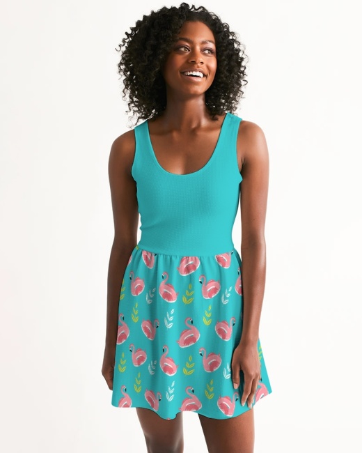 Women's Scoop Neck Skater Dress Bright Turquoise