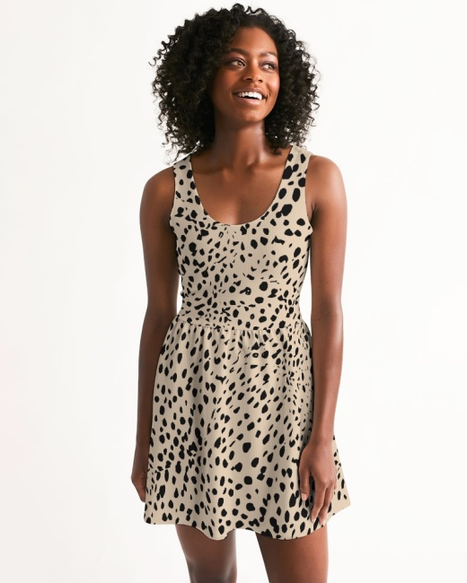 Women's Scoop Neck Skater Dress Cheetah Cream
