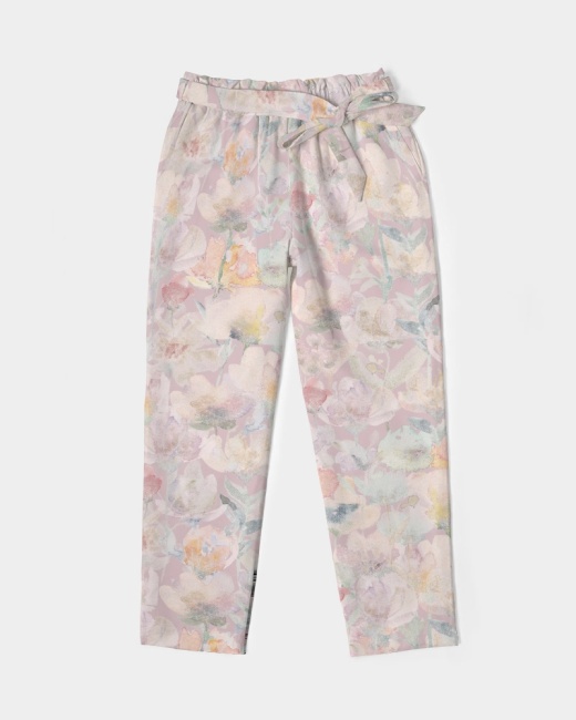 Women's Belted Tapered Pants Floral Pastels