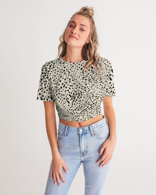 Women's Twist-Front Cropped Tee Cheetah Cream