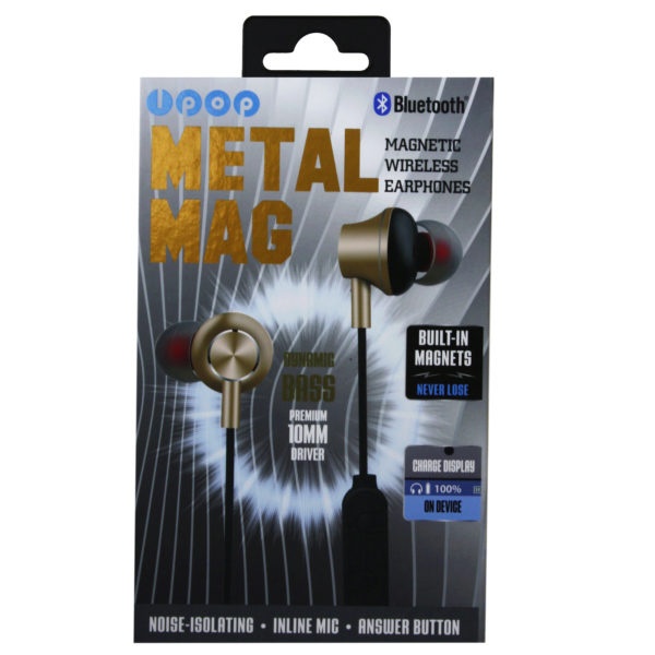 Ipop Metal Mag Gold & Black Bluetooth Earphones With Case, Pack Of 2