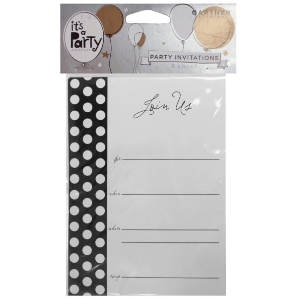 8 Count Black & White Dot Party Invitations, Pack Of 24