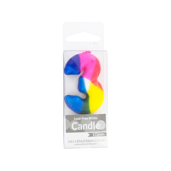 Numeral 3 Tie Dye Birthday Pick Candle, Pack Of 24