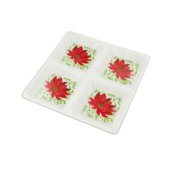 Sectioned Poinsettia Party Tray, Pack Of 12