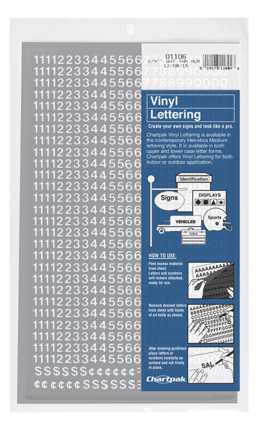 Chartpak 1/4" White Vinyl Numbers