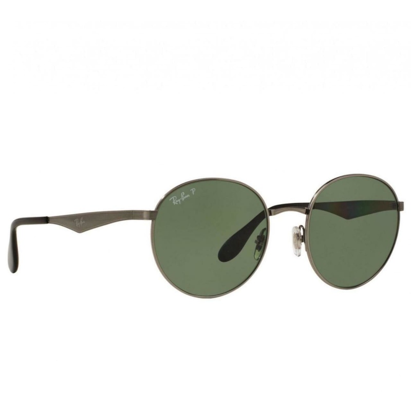 Ray-Ban Rb3537 004/9A Round Gunmetal Grey Frame Green Classic G-15 Lens ...