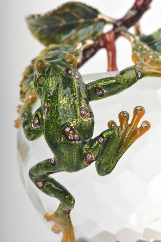 Crystal Apple With A Green Frog On It - Handmade Austrian Crystal Statue by Keren Kopal