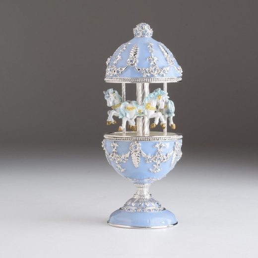 Light Blue Musical Carousel Faberge Egg by Keren Kopal
