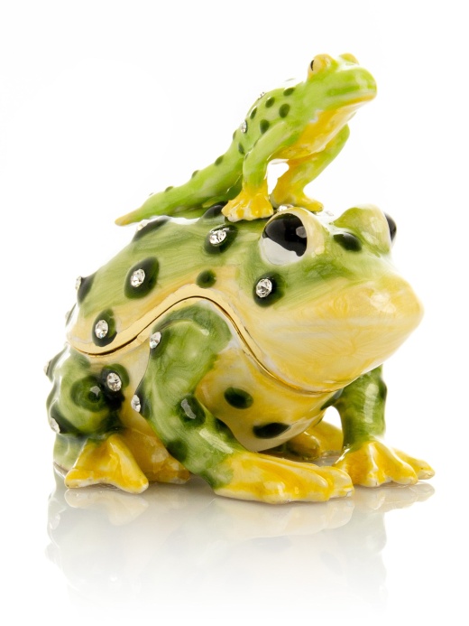 Black Spotted Toad Frog with Baby Frog on Back Trinket Box