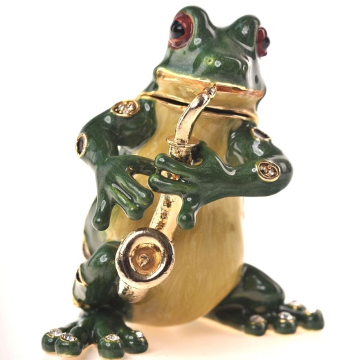 Frog Playing The Saxophone Jewelry Box by Keren Kopal