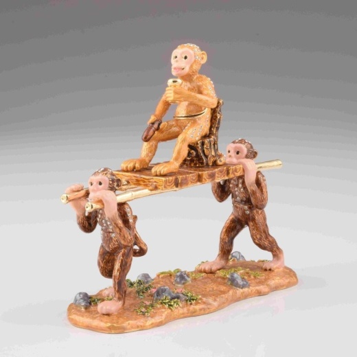 Monkeys Carrying Monkey King Enamel Painted Trinket Box by Keren Kopal
