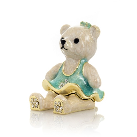 Teddy Bear With Turquoise Dress Trinket Box by Keren Kopal
