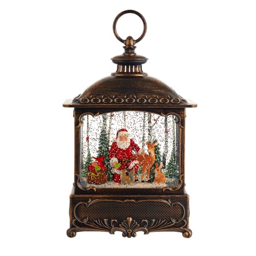 12" Battery Operated Warm White LED Lighted Santa with Animals Lantern