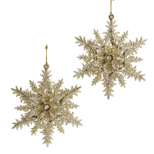 Platinum Small Snowflake Ornaments, 2 Assorted