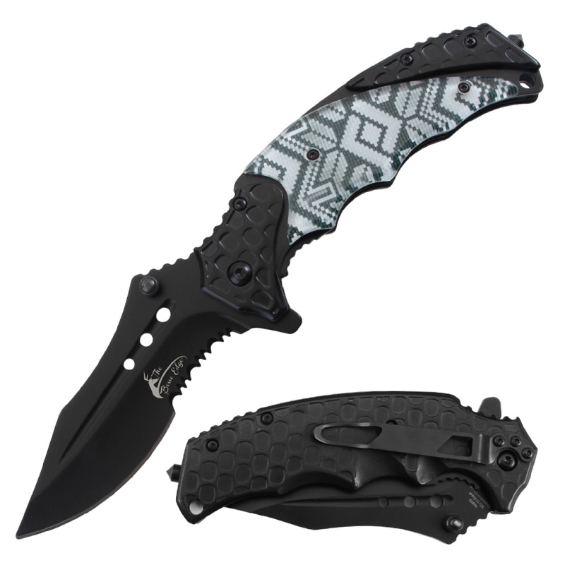 Theboneedge 8.5" All Black 3D Printed Onlay Handle Spring Assisted Folding Knife With Belt Cutter Clip