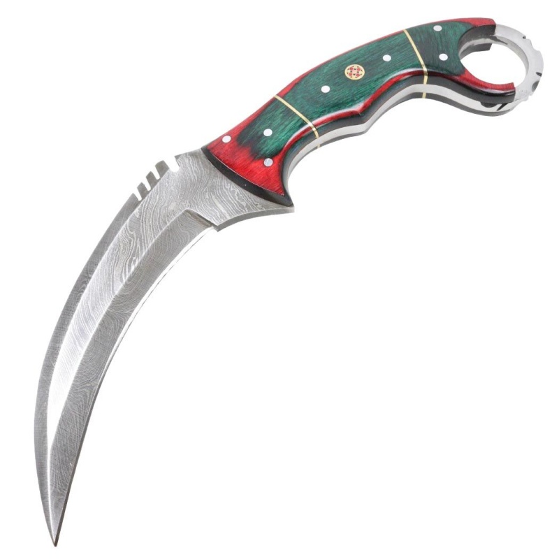 Theboneedge 8.5" Damascus Steel Hunting Knife Wood Handle With Leather Sheath