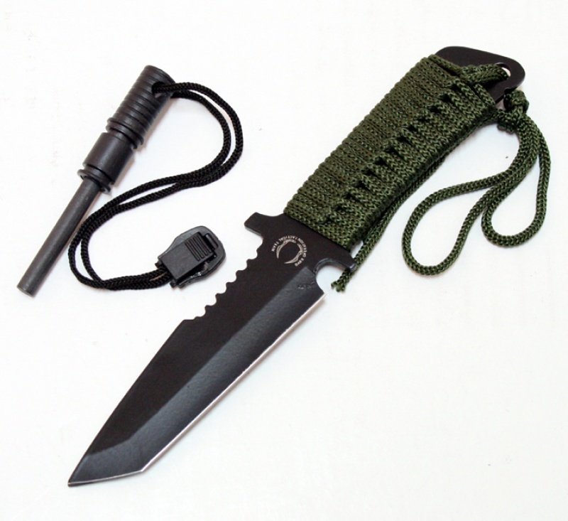 7" Hunting Knife With Fire Starter Carbon Steel Blade