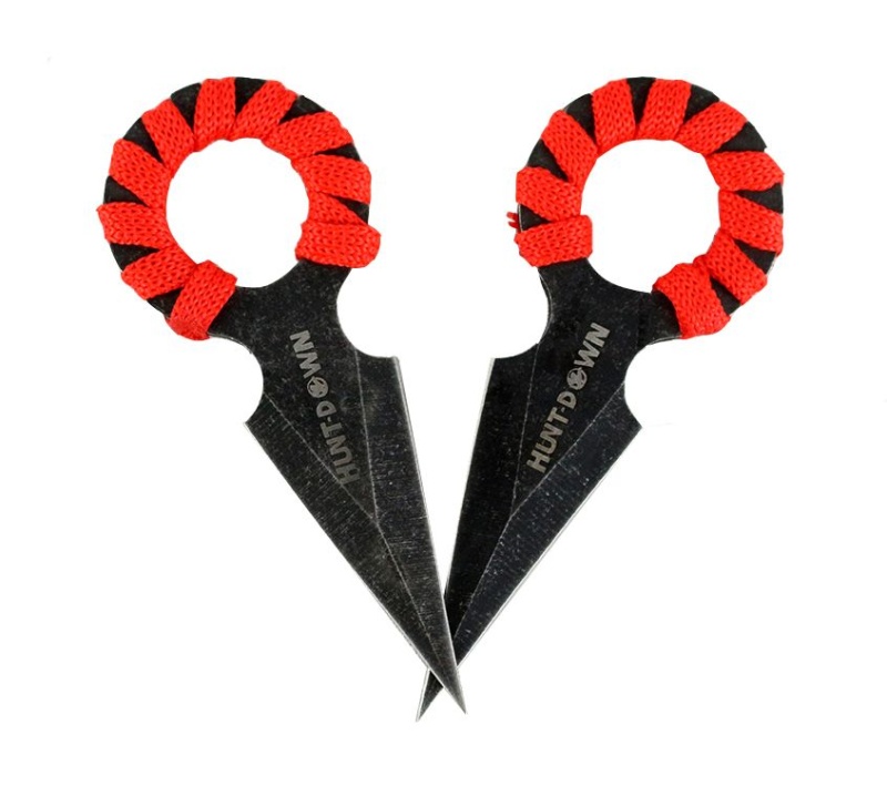 4" Two Piece Hunt Down Stone Washed Pusher Knives With Red Handle Wraps