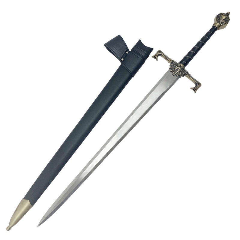 38" Medieval Style Black & Gold Handle Fantasy Pommel Sword With Black Scabbard
