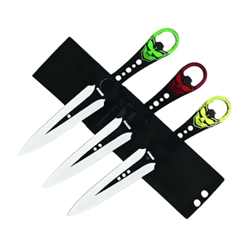 Dispatch 8" 3-Piece Red Throwing Knife Set With Nylon Sheath