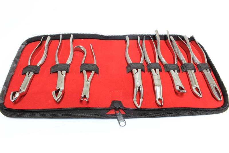 8 Pc Set Of Dental Extracting Forceps With Velvet Pouch