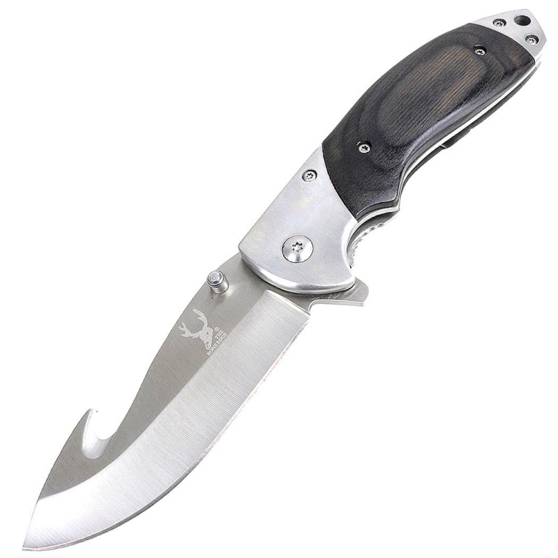 Theboneedge 8.5" Spring Assisted Folding Knife Black Wood Handle With Belt Clip