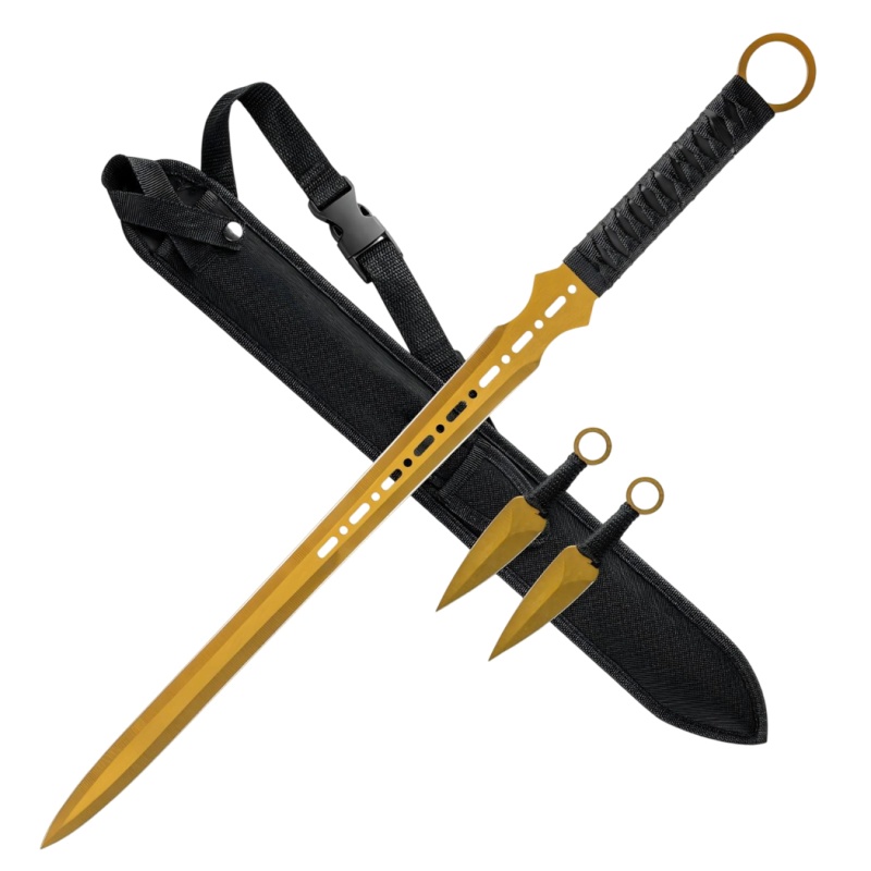 27" Dispatch Golden Tactical Sword & Throwing Knife Set