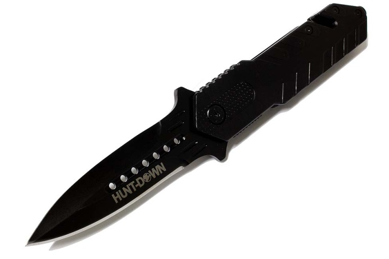 8 1/2" Hunt Down Black Folding Spring Assisted Knife With Belt Clip
