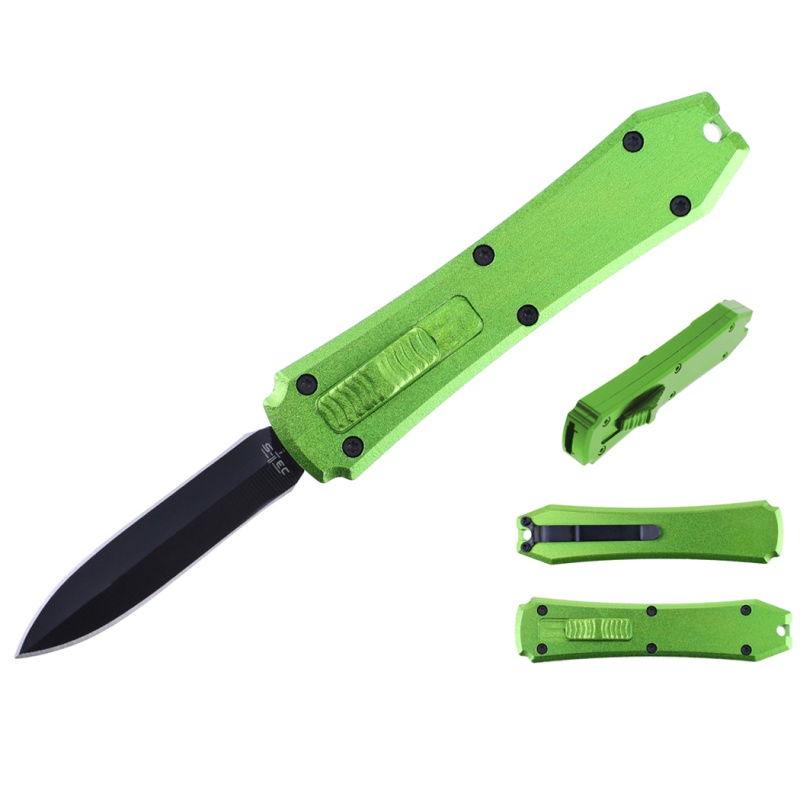 Defender 5.25" Mini Pocket Knife With Green Anodized Aluminum Handle And Black Blade