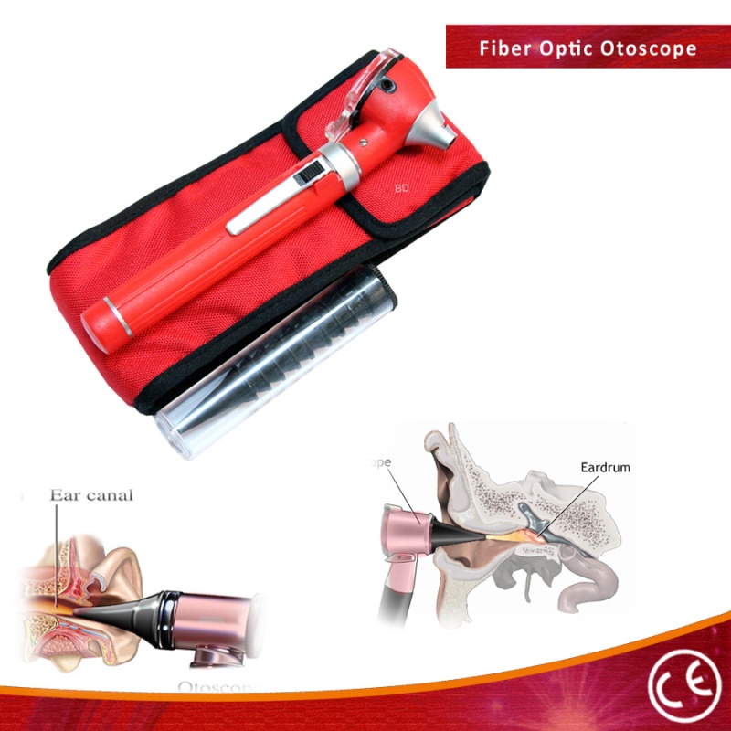 Red Fiber Optic Otoscope Mini Pocket Medical Ent Diagnostic Set