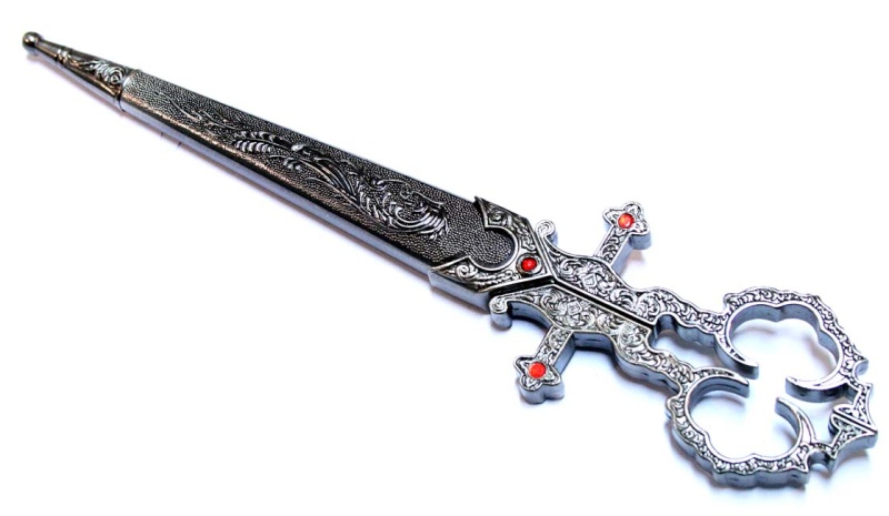 10.5" Renaissance Scissors Dagger Dark Silver Color Handle With Sheath