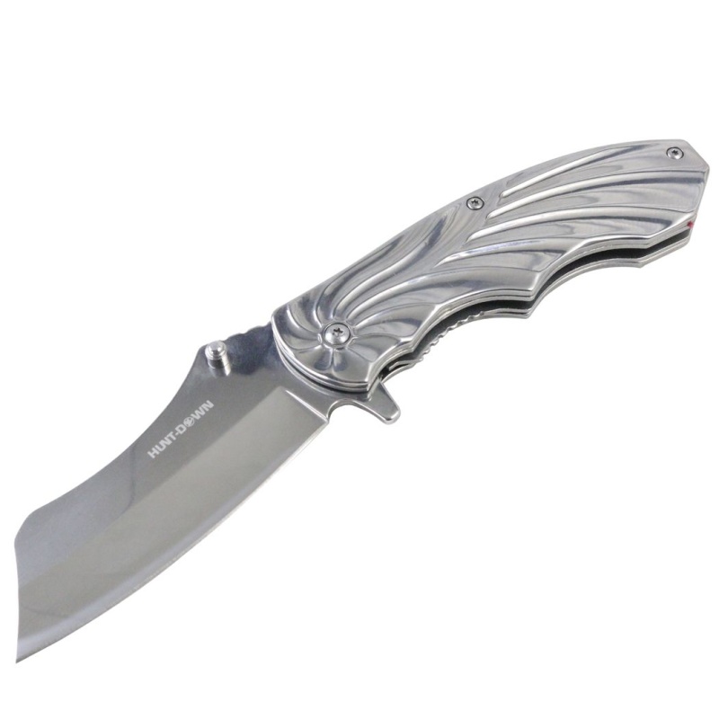 Hunt Down 7" Grey Color Stainless Steel Spring Assisted Knives With Belt Clip