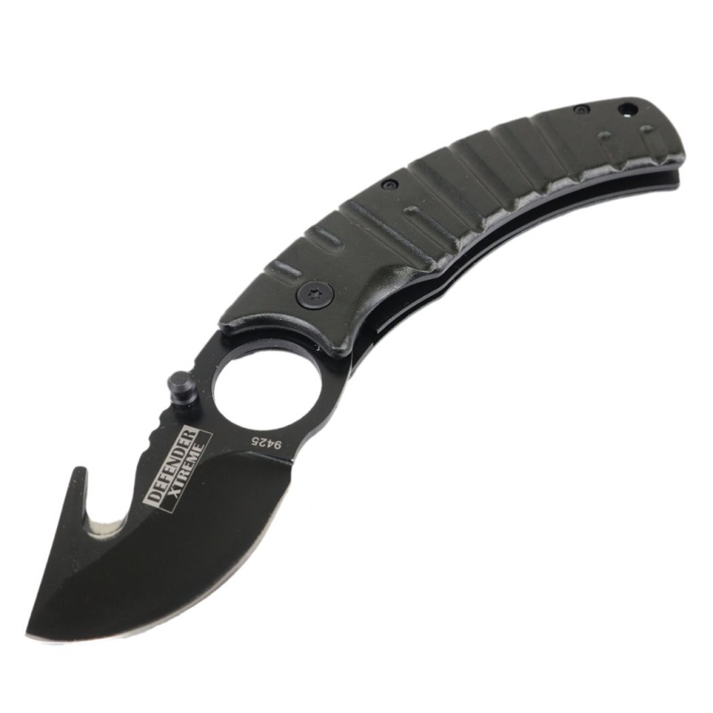 7.5" Defender Xtreme Black Folding Spring Assisted Knife With Belt Clip