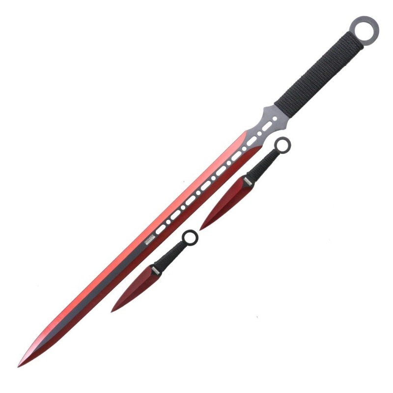 27" / 7" Red 2 Tone Blade Sword With Sheath Stainless