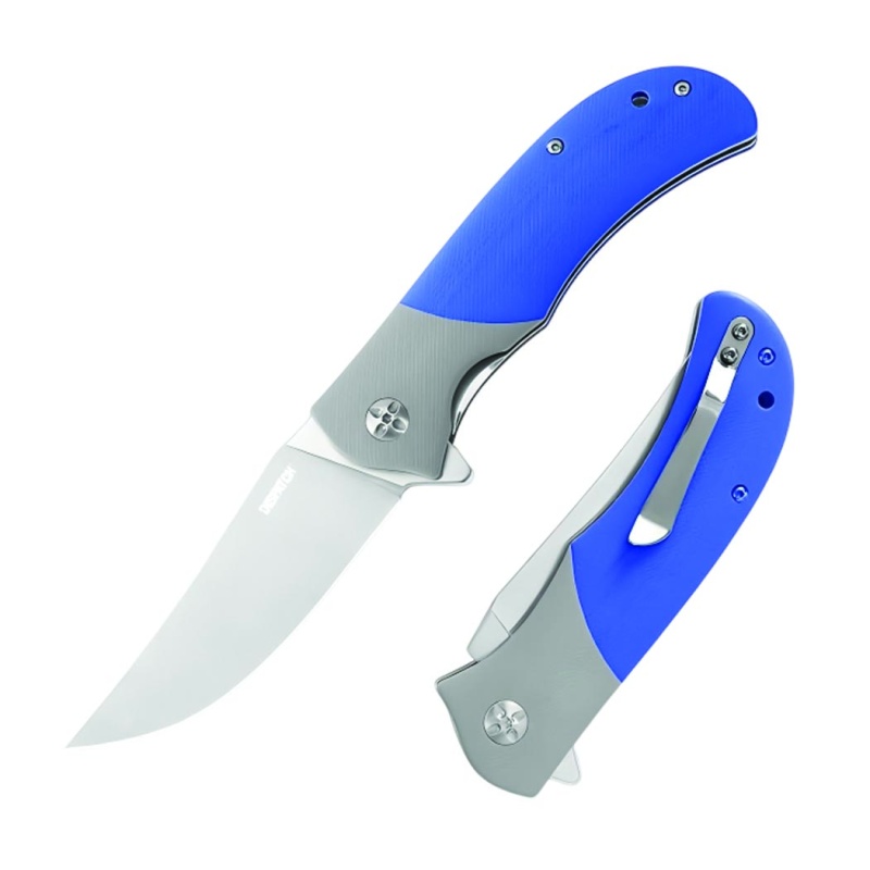 Dispatch 8.5" Trailing Point Blade Flipper Knife With Blue G10 Handle