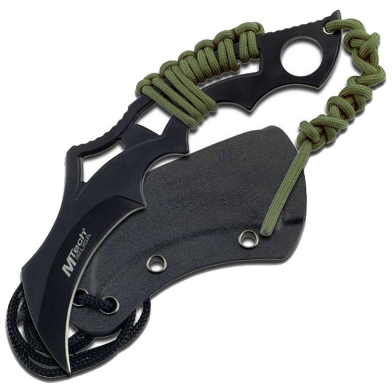 Mtech 8" Stainless Steel Full Tang Neck Knife Green Cord Wrapped Handle