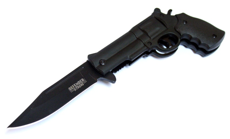 8.5" Metal Black Blade Gun Spring Assisted Knife With Belt Clip
